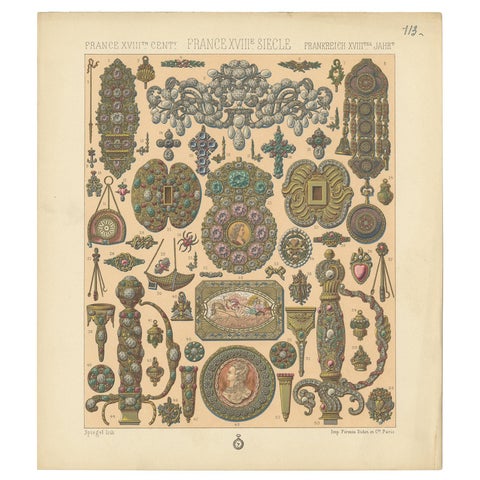 Pl. 113 Antique Print of French 18th Century Decorative Objects by Racinet