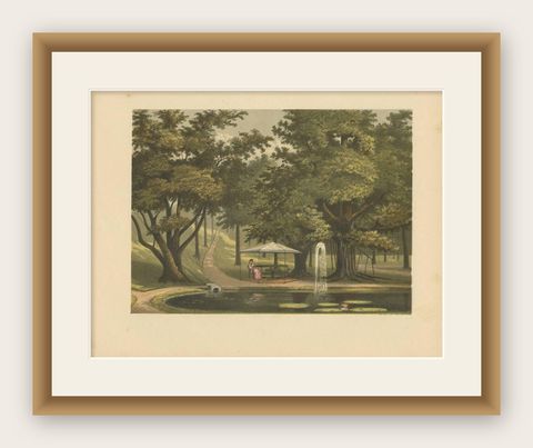 Antique Print of a Fountain on Java by M.T.H. Perelaer, 1888, shown framed