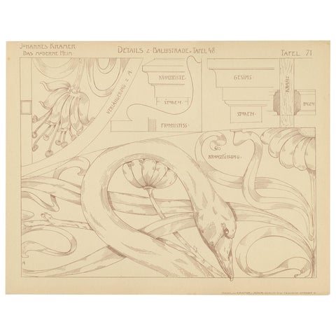 Pl. 71 Antique Print of Furniture Details by Kramer, circa 1910