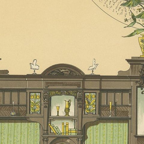 Pl. 28 Antique Print of Sofa Furniture for a Dining Room by Kramer, circa 1910, close-up 2