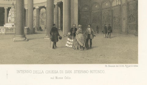 Interior of Santo Stefano Rotondo, Rome, Benoist 1869 Lithograph, close-up 5