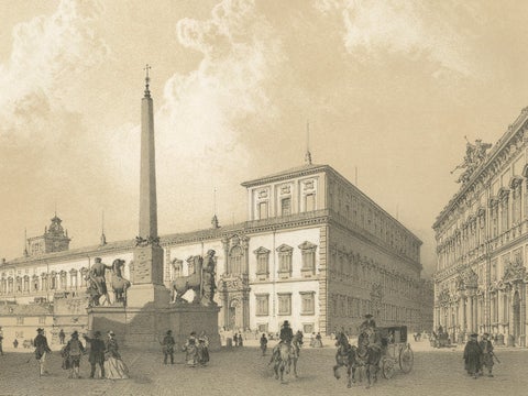Piazza del Quirinale, Rome, Antique Architectural Square Print, 1869, close-up 3