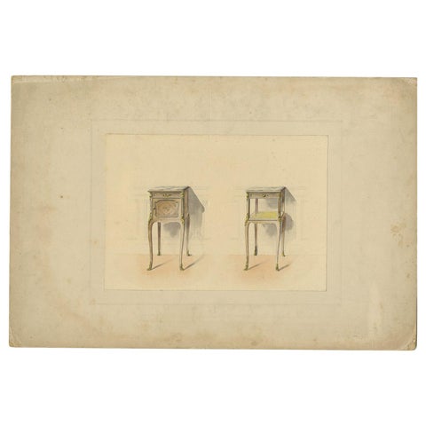 Antique Print of the Design of Two Sidetables/Furniture, circa 1900