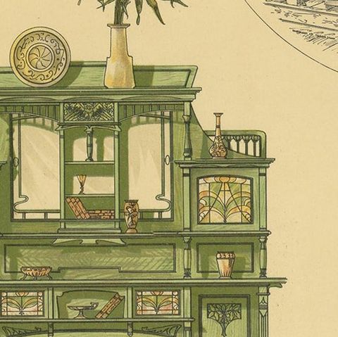 Pl 56 Antique Print of a Sofa and Furniture by Kramer, 'circa 1910', close-up 2