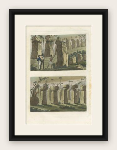 Antique Print of the House of the Ancients, Island of Tinian, by Ferrario '1831', shown framed