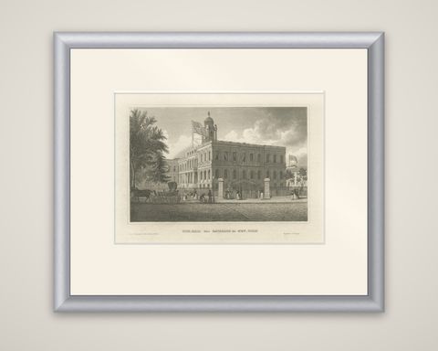 New York City Hall, Antique Architectural Engraving of Manhattan, c.1850, shown framed