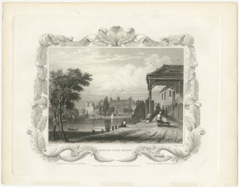 Reflective Waters and Bygone Days: The Hampton Court Bridge Engraving, 1835, view 2