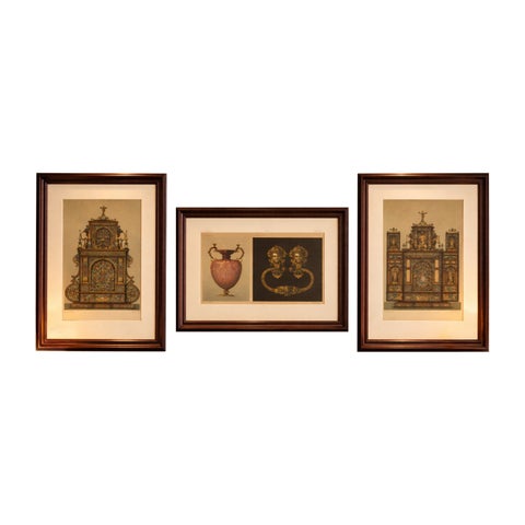 Monumental Bavarian Altar Design Triptych, Historicist Ornament, c. 1874