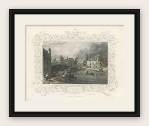 Antique engraving of Datchet Bridge on the Thames, Tombleson, c.1832 to 1834, shown framed