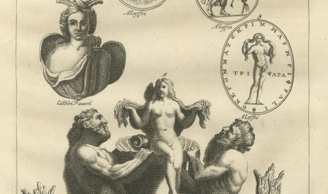 Classical Mythological Figures Engraving, Montfaucon Antiquité Expliquée 1721, close-up 3