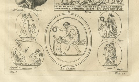 Classical Putti and Three Graces Engraving, Montfaucon Antiquité Expliquée 1721, close-up 5