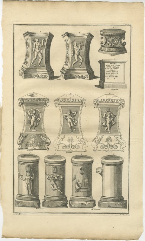 Classical Roman Altars & Antiquities Engraving, Montfaucon 1721, view 2