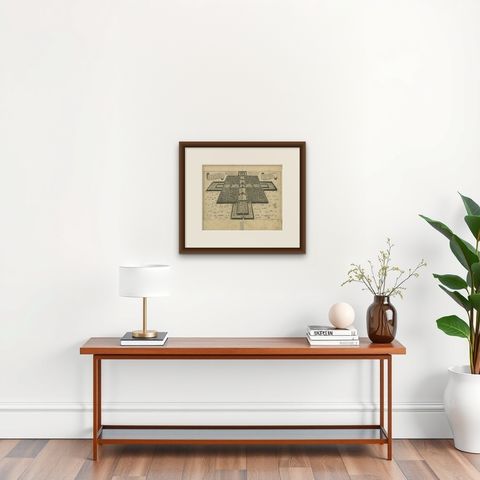 Original Antique Print of the Imperial Palace in Beijing, China, 1668, shown framed on a wall, true to size