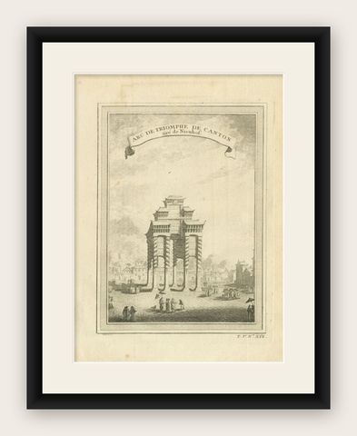 Antique Print of the Triumphal Arch of Guangzhou by Chedel, 1746, shown framed
