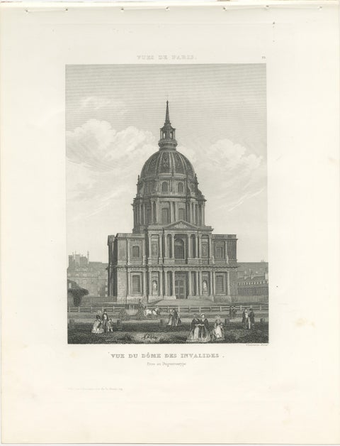 Antique Paris Monuments Set of 4, Pantheon Invalides Bastille Sulpice, c.1855, view 3