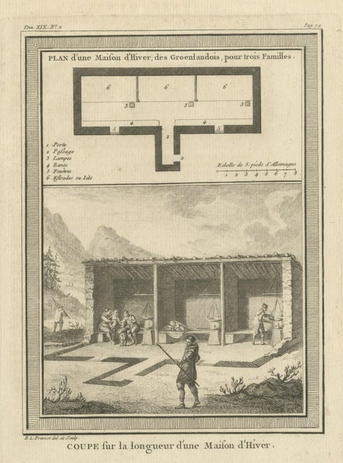 Antique Print of a Winter House in Greenland, 1768, close-up 1