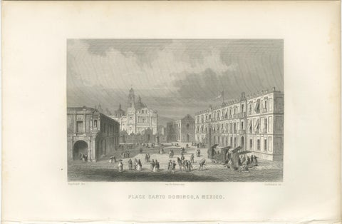 Plaza Santo Domingo Mexico City, Antique Architectural Engraving, 1867, view 2