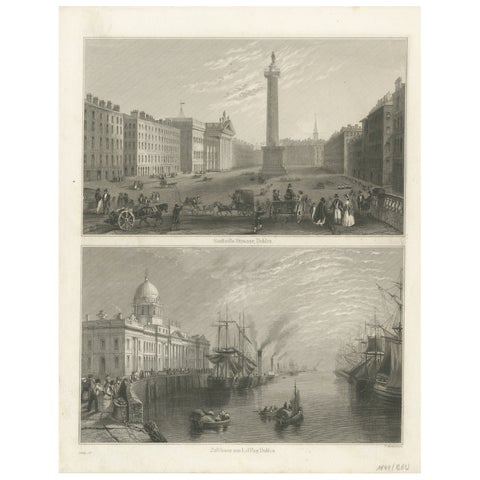 Engraving of Sackville Street and Customs House, Dublin, 1849