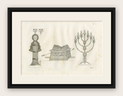 Antique Print of a Candle Holder, Column and Other Objects by Ferrario '1831', shown framed
