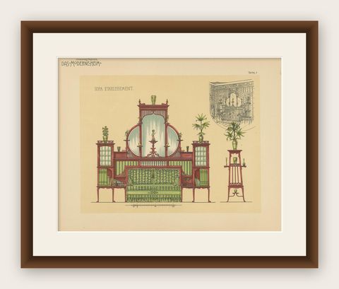 Antique Print of a Sofa and Furniture by Kramer, circa 1910, shown framed
