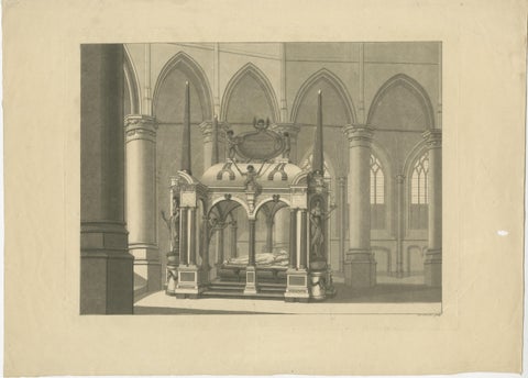 William the Silent Tomb, Antique Delft Nieuwe Kerk Engraving c.1840, view 2