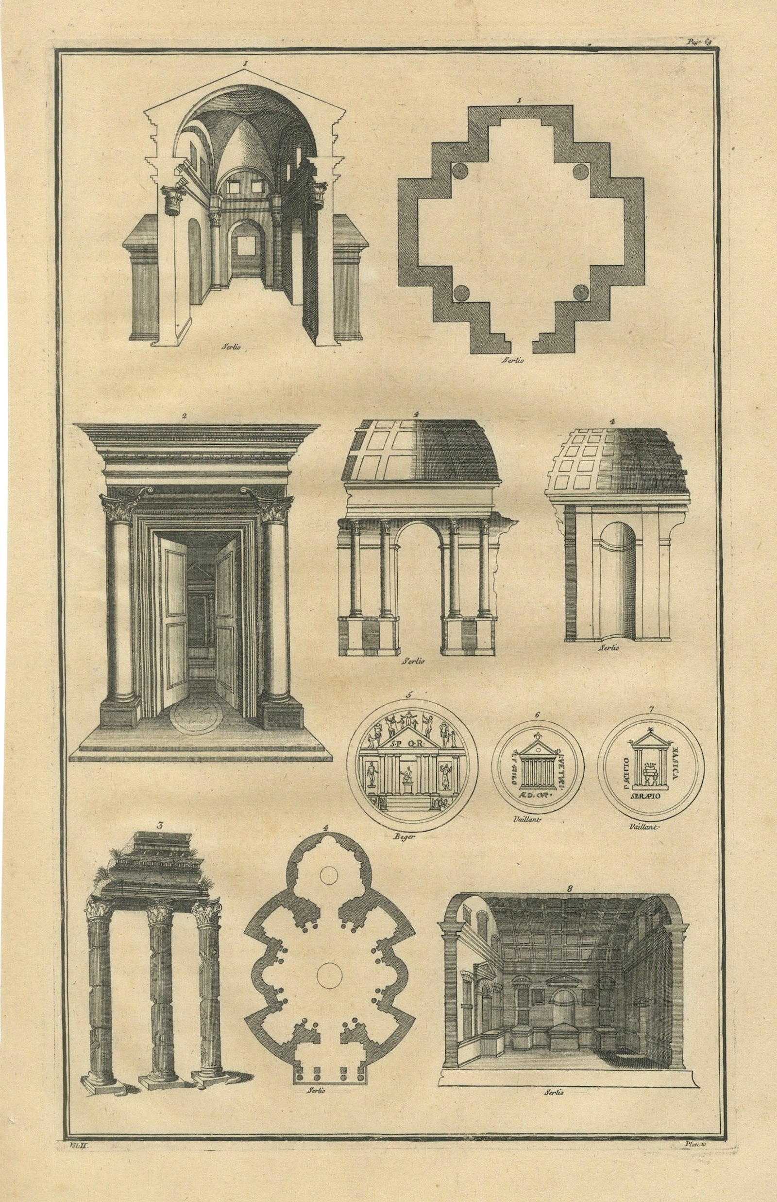 Antique Architectural Engraving by Serlio from Montfaucon, Paris 1721