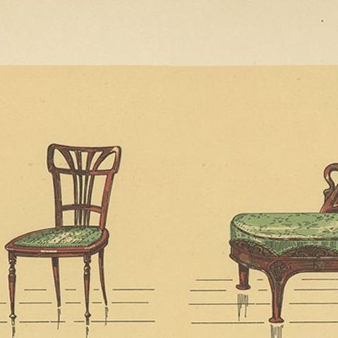 Pl. 57 Antique Print of Seating Furniture by Kramer, circa 1910, close-up 1