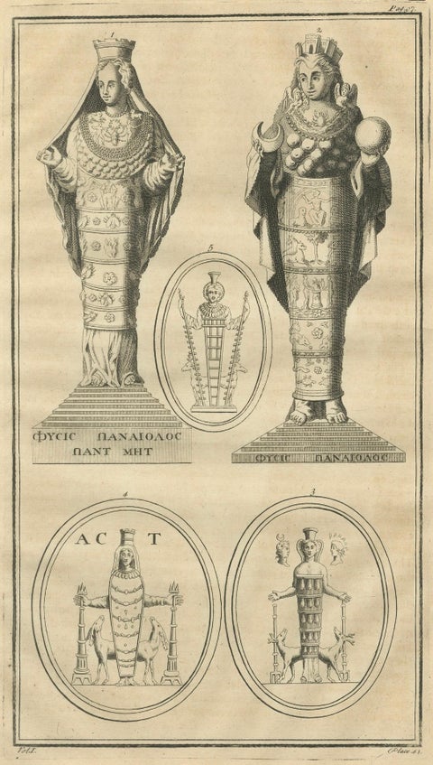 Diana of Ephesus Antique Engraving, Montfaucon Antiquité Expliquée, 1721, close-up 1