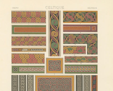 Celtic Knotwork and Borders, Antique Print of Interlacing Patterns, c.1869, close-up 2