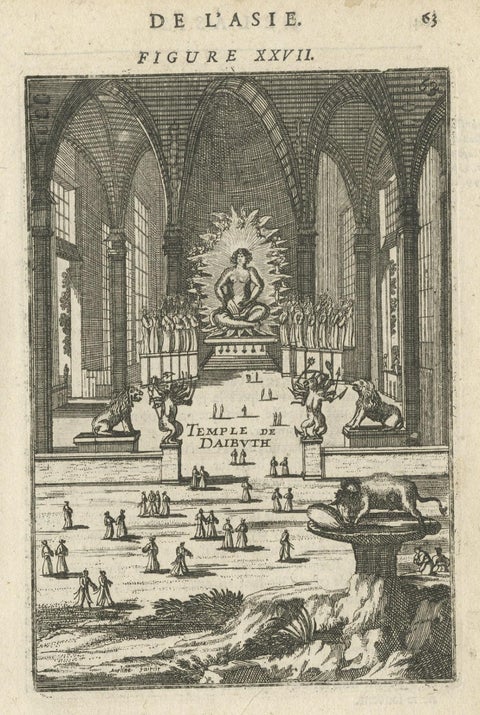 Antique Print with a View of the Temple of Daibuth, Japan, 1683, close-up 1