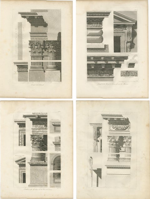 Antique French Louvre Architectural Engravings, Set of 4, Baltard 1803, view 2