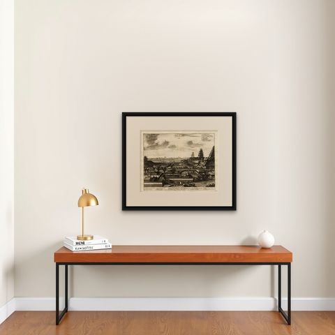 Antique Print of the Imperial Palace in Edo or Tokyo in Japan, c.1725, shown framed on a wall, true to size