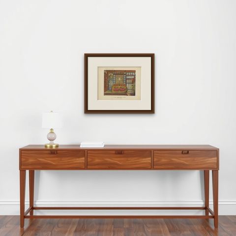 The Oriental Chamber and Mirhab: Ottoman Interior Elegance, 1900, shown framed on a wall, true to size
