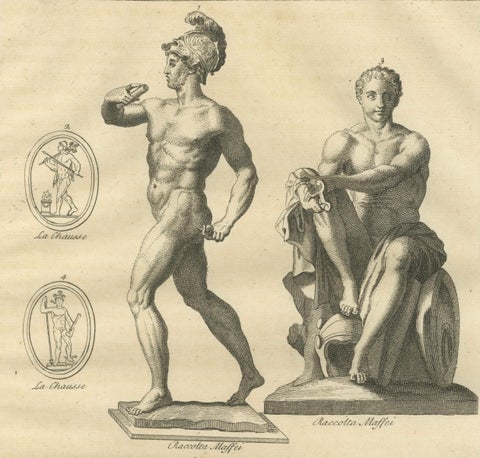 Antique Classical Wall Engraving, Roman Mythology, Montfaucon 1721, close-up 2