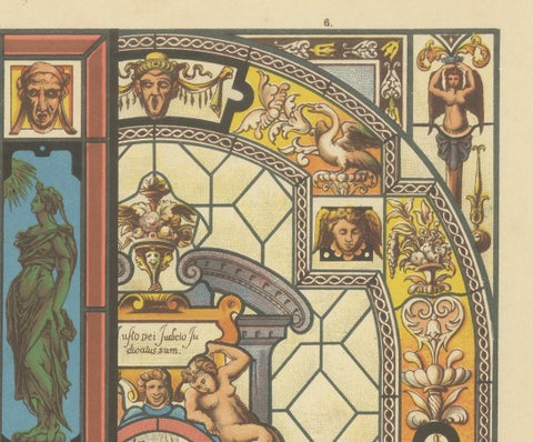 Italian Renaissance Stained Glass Design Print from Ornamentenschatz, 1887, close-up 4