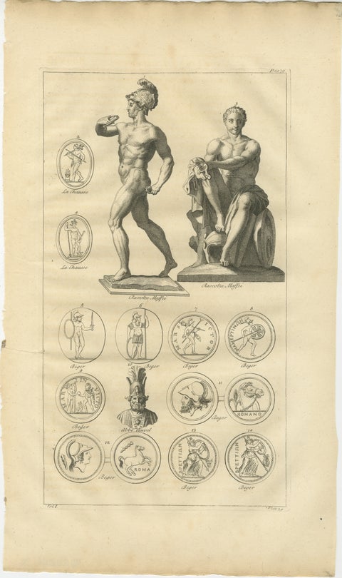 Antique Classical Wall Engraving, Roman Mythology, Montfaucon 1721, view 2