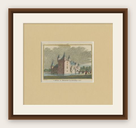 Antique Print of Hernen Castle, Batenburg, the Netherlands, shown framed