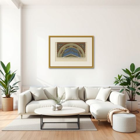 Large Decorative Antique Print of a Fresco in the Vatican by Ottaviani, ca. 1775, shown framed in a room, true to size