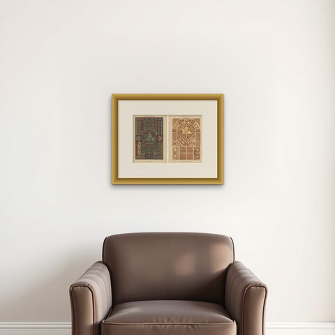 Romanesque-Gothic Artistic Fusion in Ornamentenschatz, 1887, shown framed on a wall, true to size