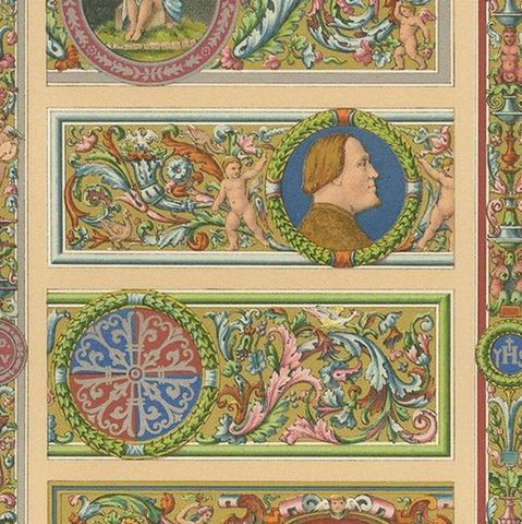 Pl. 97 Antique Print of 16th Century Italian Decorations by Racinet, circa 1890, close-up 1