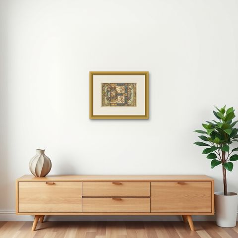 Italian Renaissance Stained Glass Design Print from Ornamentenschatz, 1887, shown framed on a wall, true to size