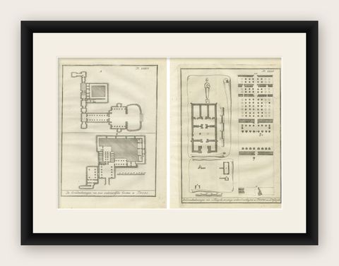 Ancient Egyptian Temple & Tomb Ground Plans, Thebes, c.1790 Engravings, shown framed