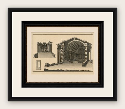 Grand Roman Basilica Interior, Antique Engraving by Montfaucon, 1721, shown framed