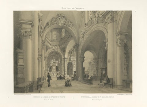 Interior of Santa Maria del Popolo, Rome, Benoist 1869 Lithograph, close-up 1