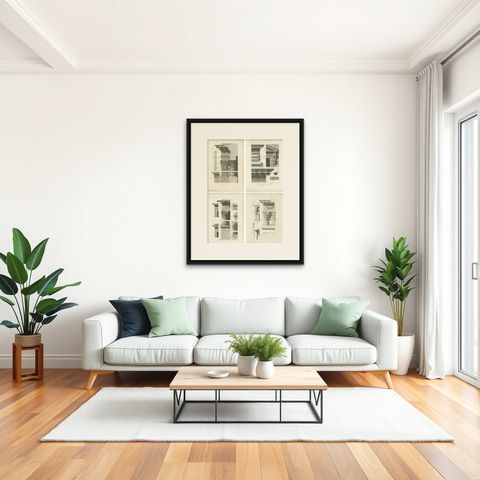 Antique French Louvre Architectural Engravings, Set of 4, Baltard 1803, shown framed in a room, true to size