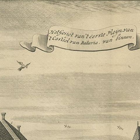 Antique Print of the First Square of the Castle of Batavia by Valentijn, '1726', close-up 1