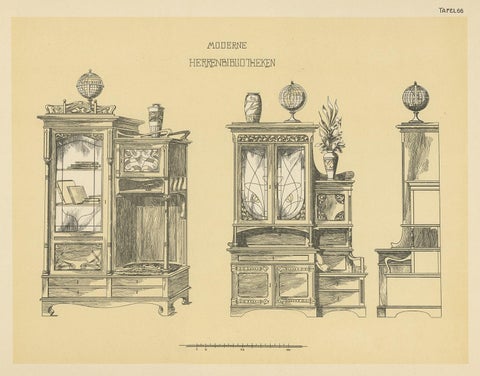 Pl. 66 Antique Print of Library Furniture by Kramer, circa 1910, view 4