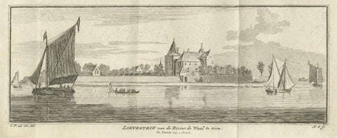 Antique Print of Loevestein Castle by Tirion, 1749, close-up 2