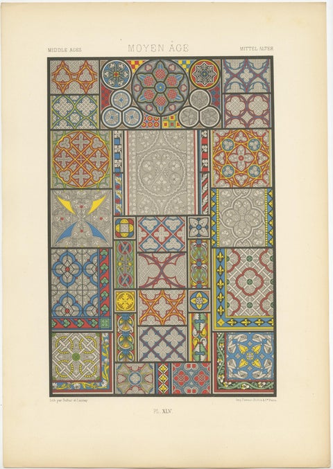 Pl. 45 Antique Print of Middle Ages Ornaments by Racinet, circa 1890, view 3