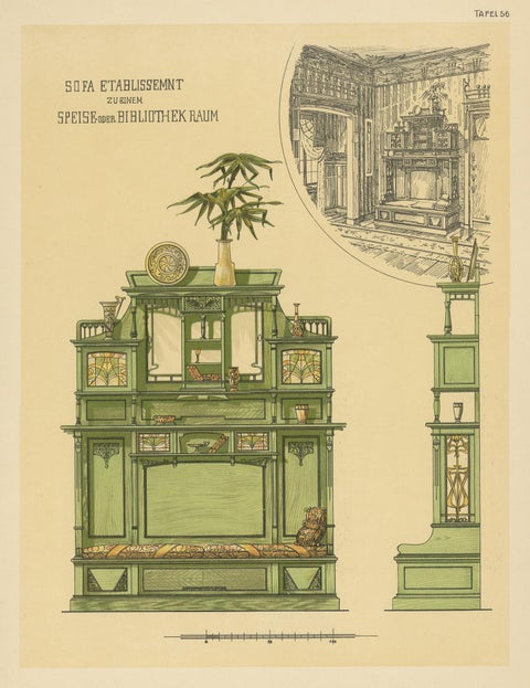 Pl 56 Antique Print of a Sofa and Furniture by Kramer, 'circa 1910', view 3